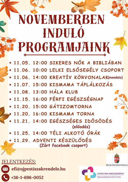 Novemberben induló programjaink